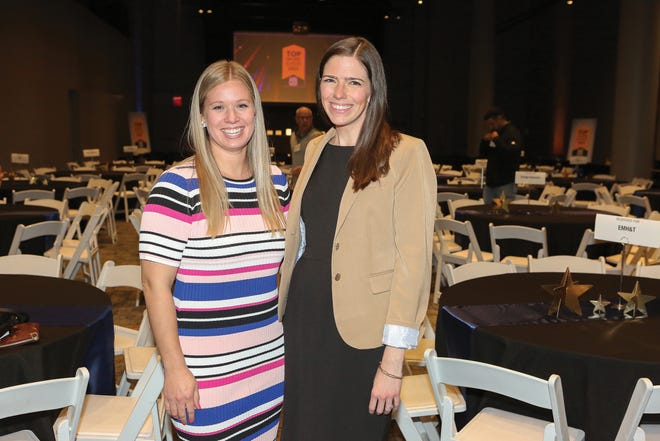 Julie Heimann and Claire Fetchero at the Columbus CEO 2023 Top Workplaces awards, held April 19, 2023 at COSI