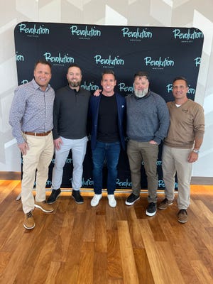 Revolution Mortgage executives (from left) Tim Johnson, Tony Grothouse, Brian Covey, Joe Frank, Dave Lukacsko at the 2023 branch managers summit